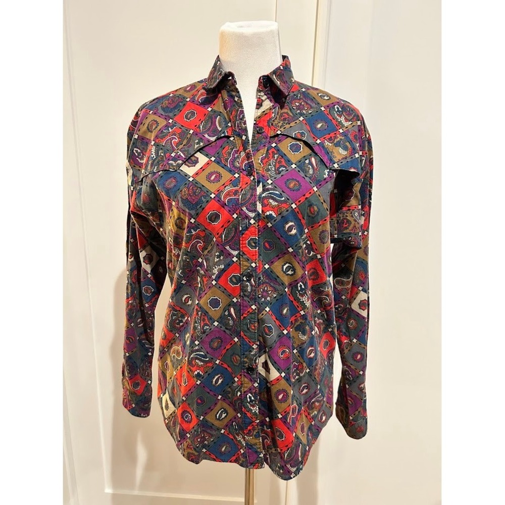 Rocky Mountain Western Shirt Paisley Diamond Print Long Sleeve Button Up‎ Size S